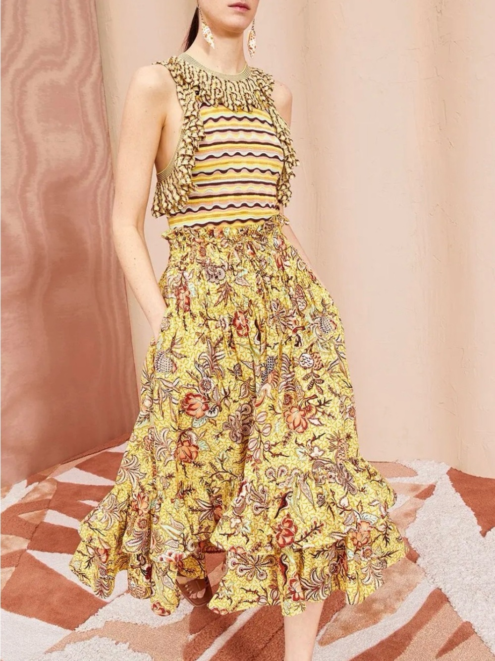 Ulla Johnson Acacia Calla Lily-print midi skirt